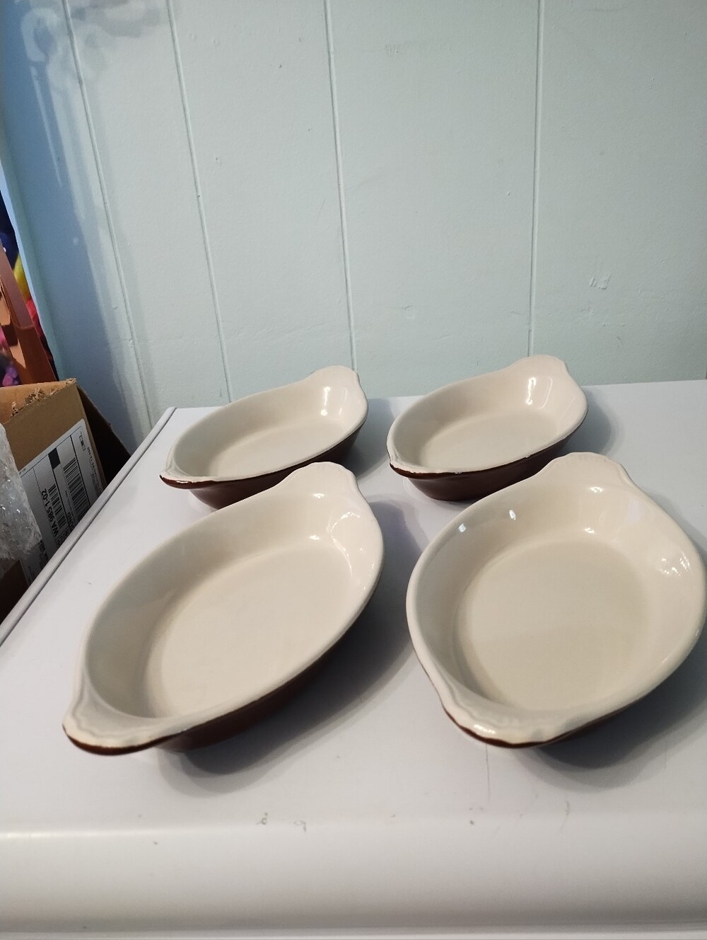 4 Vintage Hall China Chocolate Brown Au Gratin Ceramic Baking Dishes